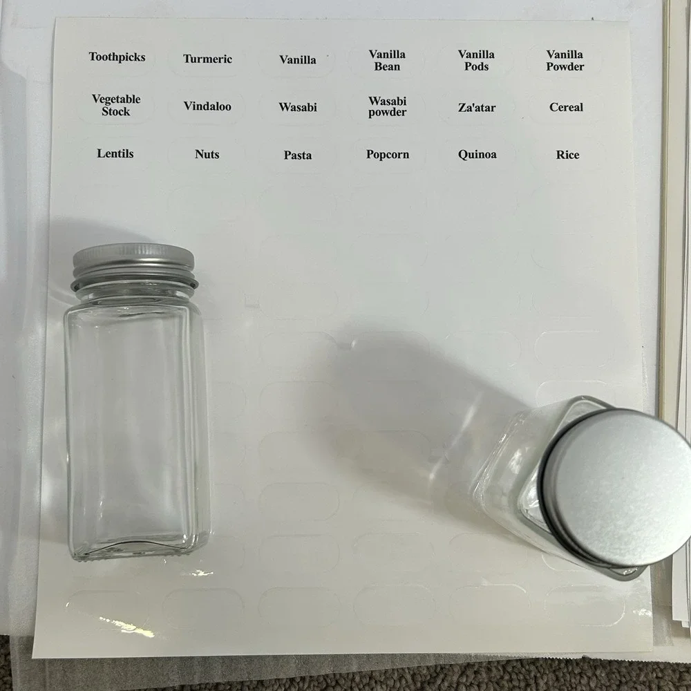 24 Piece Empty 4 oz. Glass Jars Kitchen Spice Set Organizer and Jar Filling Kit